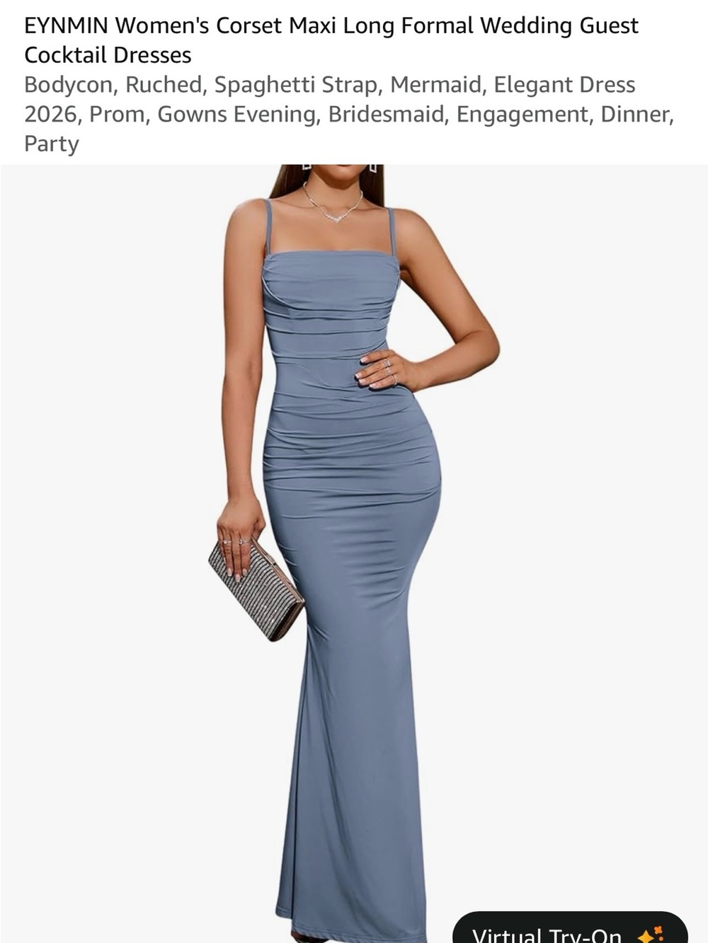 Amazon Ruched Corset Maxi Dress in Dusty Blue